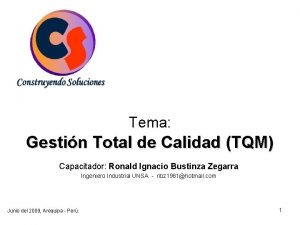 Tema Gestin Total de Calidad TQM Capacitador Ronald