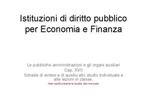 Istituzioni di diritto pubblico per Economia e Finanza