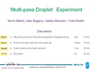 MultipassDroplet Experiment Kevin Beard Alex Bogacz Vasiliy Morozov