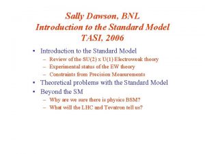 Sally Dawson BNL Introduction to the Standard Model