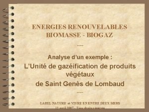 ENERGIES RENOUVELABLES BIOMASSE BIOGAZ Analyse dun exemple LUnit