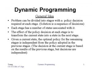 Dynamic Programming General Idea Problem can be divided