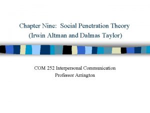 Chapter Nine Social Penetration Theory Irwin Altman and