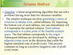 Simplex method tabular form