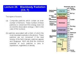 Lecture 26 Blackbody Radiation Ch 7 Two types