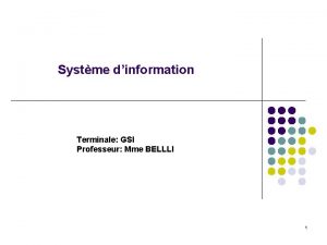 Systme dinformation Terminale GSI Professeur Mme BELLLI 1