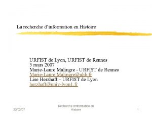 La recherche dinformation en Histoire URFIST de Lyon