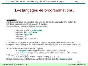 Communication technique Lautomate programmable industriel les langages Leon