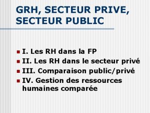 GRH SECTEUR PRIVE SECTEUR PUBLIC I Les RH