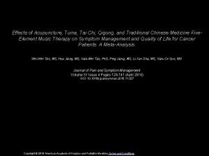 Effects of Acupuncture Tuina Tai Chi Qigong and