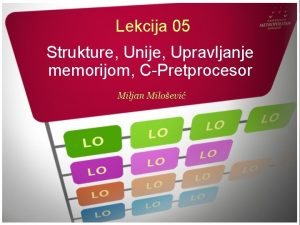 Lekcija 05 Strukture Unije Upravljanje memorijom CPretprocesor Miljan