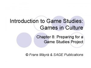 Introduction to Game Studies Games in Culture Chapter