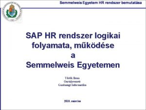SAP HR rendszer logikai folyamata mkdse a Semmelweis