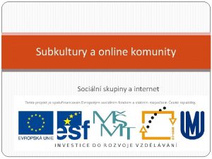 Subkultury a online komunity Sociln skupiny a internet