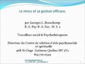 Le stress et sa gestion efficace par Georges