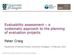 Evaluability assessment a systematic approach to the planning