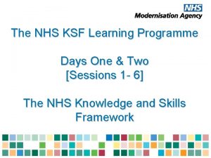 The NHS KSF Learning Programme Days One Two