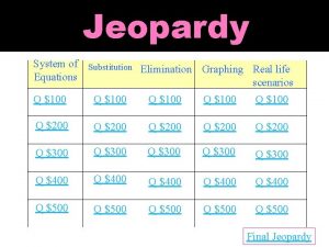Jeopardy System of Substitution Elimination Graphing Real life