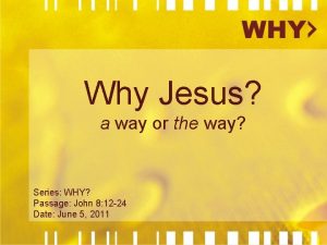 Why Jesus a way or the way Series