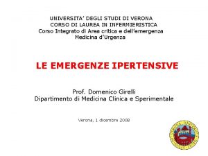 UNIVERSITA DEGLI STUDI DI VERONA CORSO DI LAUREA