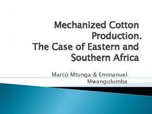 Mechanized Cotton Production The Case of Eastern and