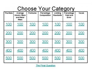 Choose Your Category The Mole Average Atomic Mass