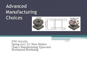 Advanced Manufacturing Choices ENG 165 265 Spring 2017