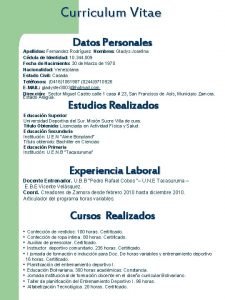 Curriculum Vitae Datos Personales Apellidos Fernandez Rodrguez Nombres