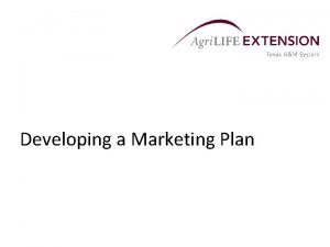 Developing a Marketing Plan Marketing Plan Developments Identify