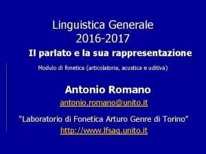 Linguistica Generale 2016 2017 Il parlato e la