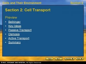 Cells and Their Environment Section 2 Cell Transport