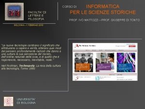 INFORMATICA PER LE SCIENZE STORICHE CORSO DI FACOLTA