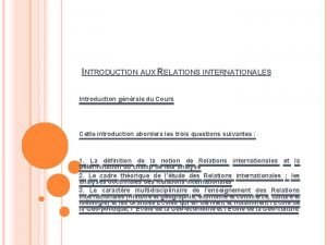 Introduction aux relations internationales