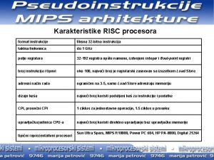 Karakteristike RISC procesora format instrukcije fiksna 32 bitna