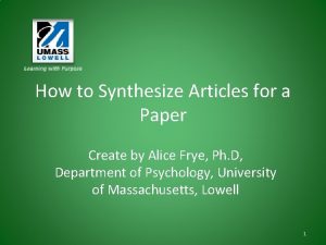 How to synthesize articles
