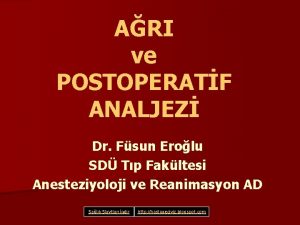 ARI ve POSTOPERATF ANALJEZ Dr Fsun Erolu SD