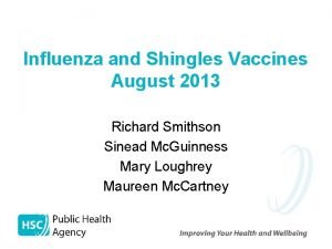 Influenza and Shingles Vaccines August 2013 Richard Smithson