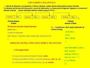 LISTA SIMPLU INLANTUITA colectie de elemente cu propietatea