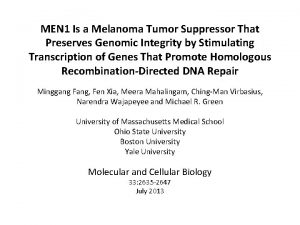 MEN 1 Is a Melanoma Tumor Suppressor That