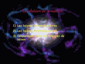 La cohsion de la matire 1 Les liaisons