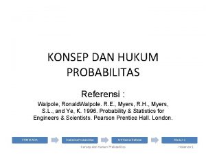 KONSEP DAN HUKUM PROBABILITAS Referensi Walpole Ronald Walpole KONSEP DAN HUKUM PROBABILITAS Referensi Walpole Ronald Walpole
