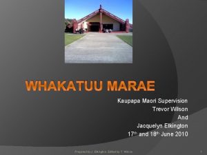 WHAKATUU MARAE Kaupapa Maori Supervision Trevor Wilson And