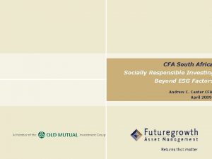 CFA South Africa Socially Responsible Investing Beyond ESG