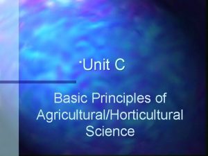 Unit C Basic Principles of AgriculturalHorticultural Science Problem