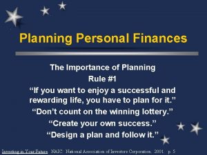 Planning Personal Finances The Importance of Planning Rule