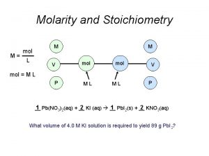 Molarity and Stoichiometry M M mol L V
