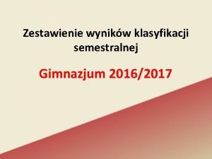 Zestawienie wynikw klasyfikacji semestralnej Gimnazjum 20162017 rednia ocen