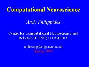 Computational Neuroscience Andy Philippides Centre for Computational Neuroscience