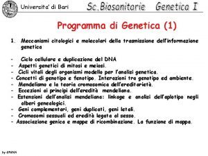 Universita di Bari Programma di Genetica 1 1