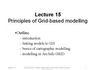 Lecture 15 Principles of Gridbased modelling Outline introduction